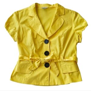 Amanda Lane Bright Yellow Cotton Short Sleeve Blazer Jacket Shacket - Size 16